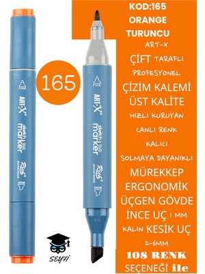 Art-x Çift Taraflı Profesyonel Çizim Kalemi Kalıcı Mürekkep Üçgen Gövde Ince Uç 1 mm Kesik Uç 2-6mm Sketch