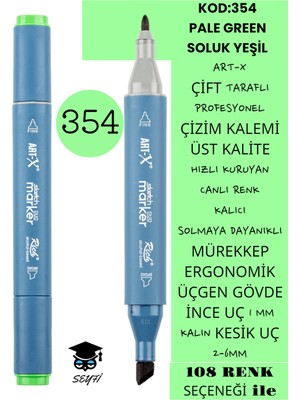 Art-x Çift Taraflı Profesyonel Çizim Kalemi Kalıcı Mürekkep Üçgen Gövde Ince Uç 1 mm Kesik Uç 2-6mm