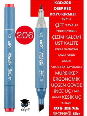 Art-x Çift Taraflı Profesyonel Çizim Kalemi Kalıcı Mürekkep Üçgen Gövde Ince Uç 1 mm Kesik Uç 2-6mm Sketch