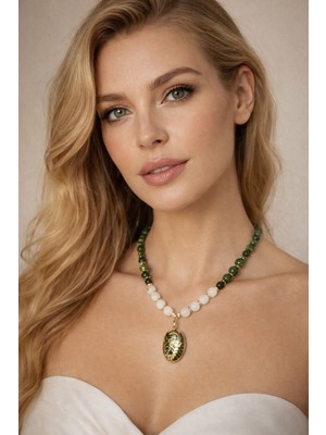 Solare Accessories Yeşim ve Hematit Doğal Taşlı Tasarım Kolye