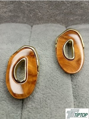 Kahverengi Mineli Gold Renk Küpe