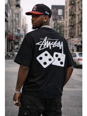 Camblys Unisex Stussy Zar Sırt Baskılı Oversize Kalın Kumaş Bol Kalıp Unisex T-Shirt