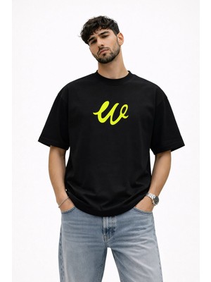 Camblys Unisex W Logo Özel El Yazılı Ön Baskılı Oversize Kalın Kumaş Bol Kesim Pamuklu T-Shirt