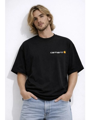 Camblys Unisex Carhartt Yazılı Logo Ön Baskılı Oversize Kalın Kumaş Bol Kesim Pamuklu T-Shirt