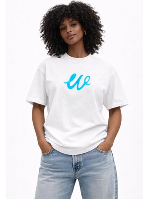Camblys Unisex W Logo Özel El Yazılı Ön Baskılı Oversize Kalın Kumaş Bol Kesim Pamuklu T-Shirt