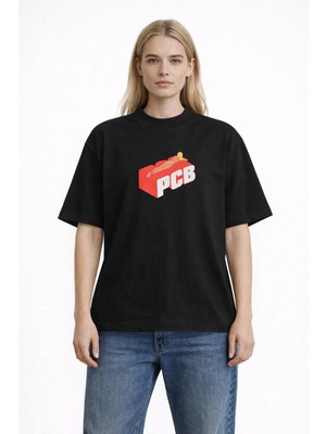 Camblys Unisex Pcb Bikini Kadın Özel Tasarım Ön Baskılı Oversize Kalın Kumaş Bol Kesim Pamuklu T-Shirt