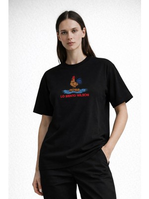 Camblys Unisex Lo Siento Wilson Ön Tavuk Deniz Baskılı Oversize Kalın Kumaş Bol Kalıp Unisex T-Shirt