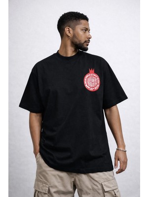 Camblys Unisex Nar Logo Baskılı Oversize Kalın Kumaş Bol Kalıp T-Shirt
