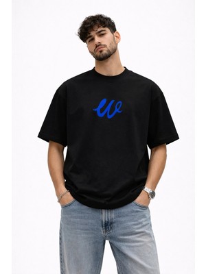 Camblys Unisex W Logo Özel El Yazılı Ön Baskılı Oversize Kalın Kumaş Bol Kesim Pamuklu T-Shirt