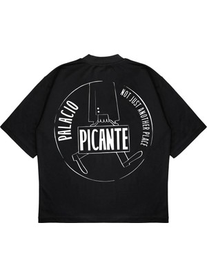 Camblys Unisex Picante Ön Çanta Baskı Palacio Sırt Baskılı Oversize Kalın Kumaş Bol Kesim Pamuklu T-Shirt