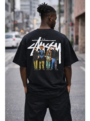 Camblys Unisex Stussy Man Sırt Baskılı Oversize Kalın Kumaş Bol Kalıp Unisex T-Shirt
