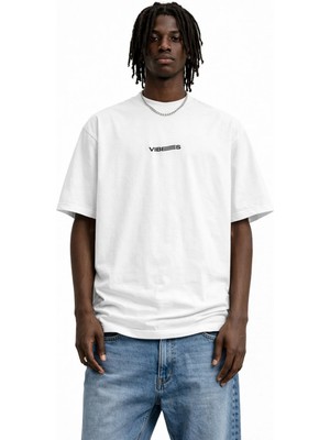 Camblys Unisex Vibes Graffiti Tasarım Ön Baskılı Oversize Kalın Kumaş Bol Kesim Pamuklu T-Shirt