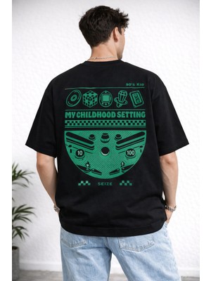 Camblys Unisex 90 Kıds Ön Arma Sırt Figür Baskılı Oversize Kalın Kumaş Bol Kesim Pamuklu T-Shirt