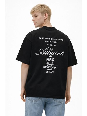 Camblys Unisex Özel Tasarım Allsaint El Yazılı Sırt Baskılı Oversize Kalın Kumaş Bol Kesim Pamuklu T-Shirt