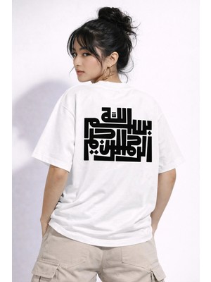 Camblys Unisex Sırt Karışık Desen Baskılı Oversize Kalın Kumaş Bol Kalıp Unisex T-Shirt