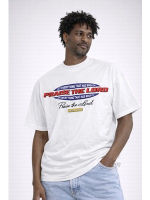 Camblys Unisex Praıse The Lord Yazılı Ön Baskılı Oversize Kalın Kumaş Bol Kesim Pamuklu T-Shirt