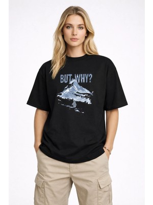 Camblys Unisex But Why? Ama Neden Yazılı Yanlız Penguen Baskılı Oversize Kalın Kumaş Bol Kesim T-Shirt