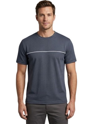 O Yaka Tek Biyeli Trender Erkek T-Shirt Modal Füme