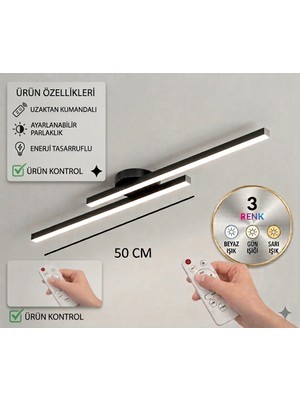 Laaysa 3 Renk Yanabilen Modern Tavan Koridor Aydınlatması Çubuk LED Lineer Avize (Kumandalı)