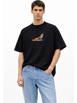 Camblys Unisex Punch Monkey Yanlız Punch Maymun Ön Baskılı Oversize Kalın Kumaş Bol Kesim Pamuklu T-Shirt