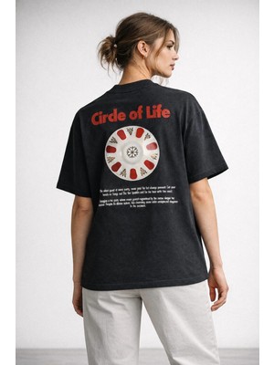 Camblys Unisex Çay Altlığı Cirdeoflife Sırt Baskılı Oversize Kalın Kumaş Bol Kesim Pamuklu T-Shirt