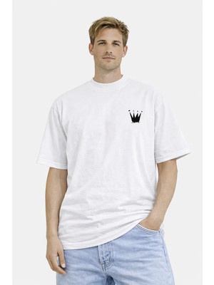 Camblys Unisex Graffiti Taç Ön Baskılı Oversize Kalın Kumaş Bol Kesim Pamuklu T-Shirt