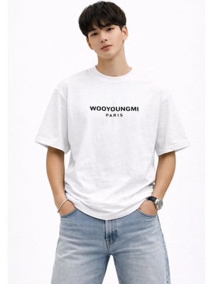 Camblys Unisex Wooyoungmi Paris Yazılı Logo Ön Baskılı Oversize Kalın Kumaş Bol Kesim Pamuklu T-Shirt