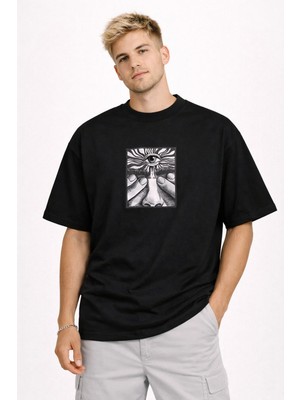 Camblys Göz Ön Baskılı Oversize Kalın Kumaş Bol Kalıp T-Shirt