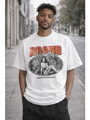 Camblys Unisex Brand Wild Life Girl Baskılı Oversize Kalın Kumaş Bol Kesim Pamuklu T-Shirt