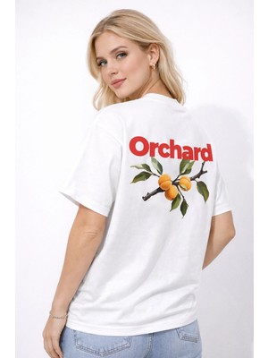Camblys Unisex Orchard Kayısı Meyve Baskılı Oversize Kalın Kumaş Bol Kesim Pamuklu T-Shirt