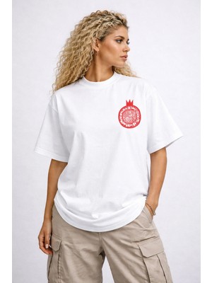 Camblys Unisex Nar Logo Baskılı Oversize Kalın Kumaş Bol Kalıp T-Shirt
