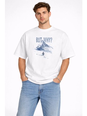 Camblys Unisex But Why? Ama Neden Yazılı Yanlız Penguen Baskılı Oversize Kalın Kumaş Bol Kesim T-Shirt