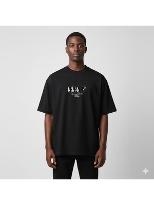 Camblys Unisex Yanlız Penguen Baskılı Oversize Kalın Kumaş Bol Kesim T-Shirt