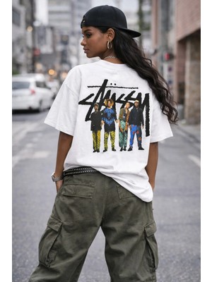 Camblys Unisex Stussy Man Sırt Baskılı Oversize Kalın Kumaş Bol Kalıp Unisex T-Shirt