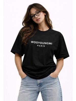 Camblys Unisex Wooyoungmi Paris Yazılı Logo Ön Baskılı Oversize Kalın Kumaş Bol Kesim Pamuklu T-Shirt