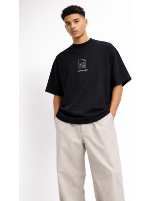 Camblys Unisex Tattoo Jpeg Tasarım Ön Baskılı Oversize Kalın Kumaş Bol Kesim Pamuklu T-Shirt