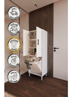 Belmo Olimpos Çamaşır Sepetli Çok Amaçlı Banyo Dolabı