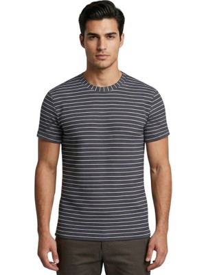 Çizgili O Yaka Trender Erkek T-Shirt Ottoban Füme