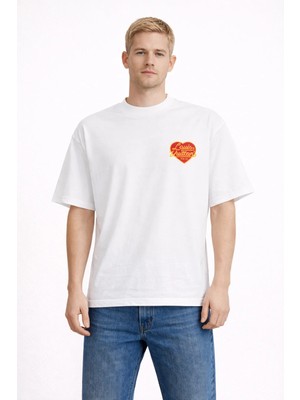 Camblys Unisex Lusi Vuitton Kalp Özel Tasarım Ön Baskılı Oversize Kalın Kumaş Bol Kesim Pamuklu T-Shirt