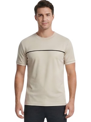 O Yaka Tek Biyeli Trender Erkek T-Shirt Modal Taş