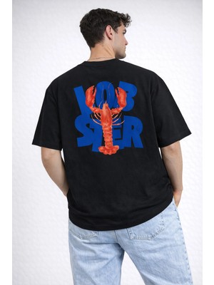 Camblys Unisex Lobster Istakoz Sırt Baskılı Oversize Kalın Kumaş Bol Kesim Pamuklu T-Shirt