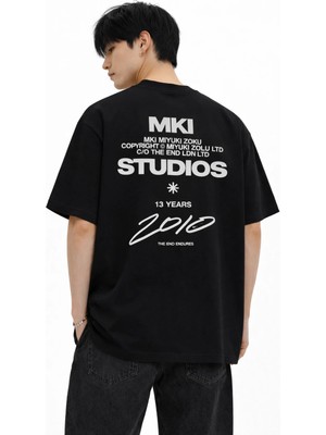 Camblys Unisex Mkı Studıos Özel Tasarım Sırt Baskılı Oversize Kalın Kumaş Bol Kesim Pamuklu T-Shirt