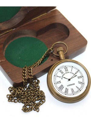 Derin Stok Ahşap Kutulu Pirinç Köstekli Saat Model 4