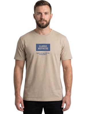 Trender Aesthetıc Erkek O Yaka T-Shirt Classic Taş