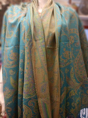 NQ Antik Turkuaz Paisley Desen Pashmina Şal