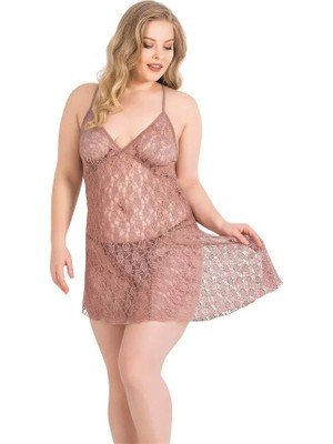 Fantastik Store Arias Closet Büyük Beden Vizon Kısa Tül Gecelik