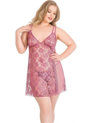 Fantastik Store Arias Closet Büyük Beden Gül Kurusu Kısa Tül Gecelik