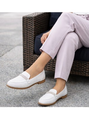 TwoEgoist Kadın Hakiki Deri Günlük Tokalı Klasik  Babet Loafer Ayakkabı