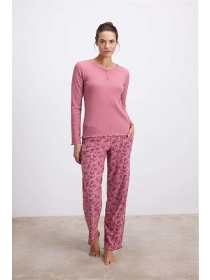 Fantastik Store Arias Closet Uzun Kollu T-Shirt ve Desenli Pantolon Pijama Takımı