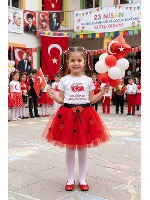 Kız Çocuk Ügür Böcekli Tütü Beli Lastikli  Etek 6/14 Yaş